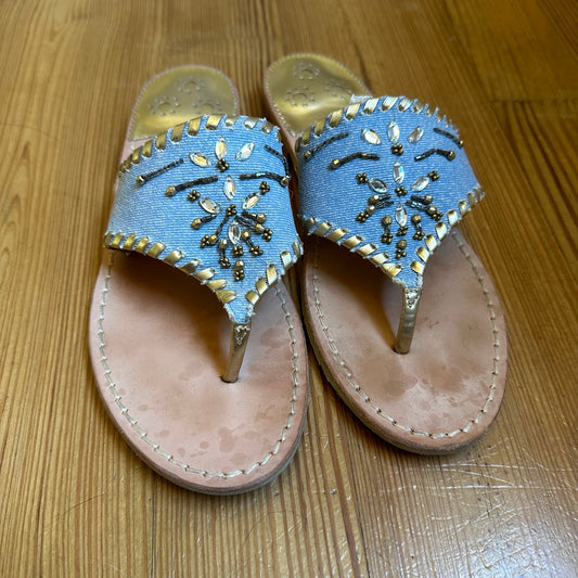 Jack Rogers jean tan leather jeweled thong heel sandals SIZE 8