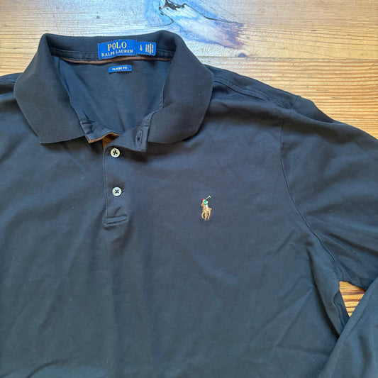 Polo Ralph Lauren black brown accents long sleeve polo shirt SIZE L