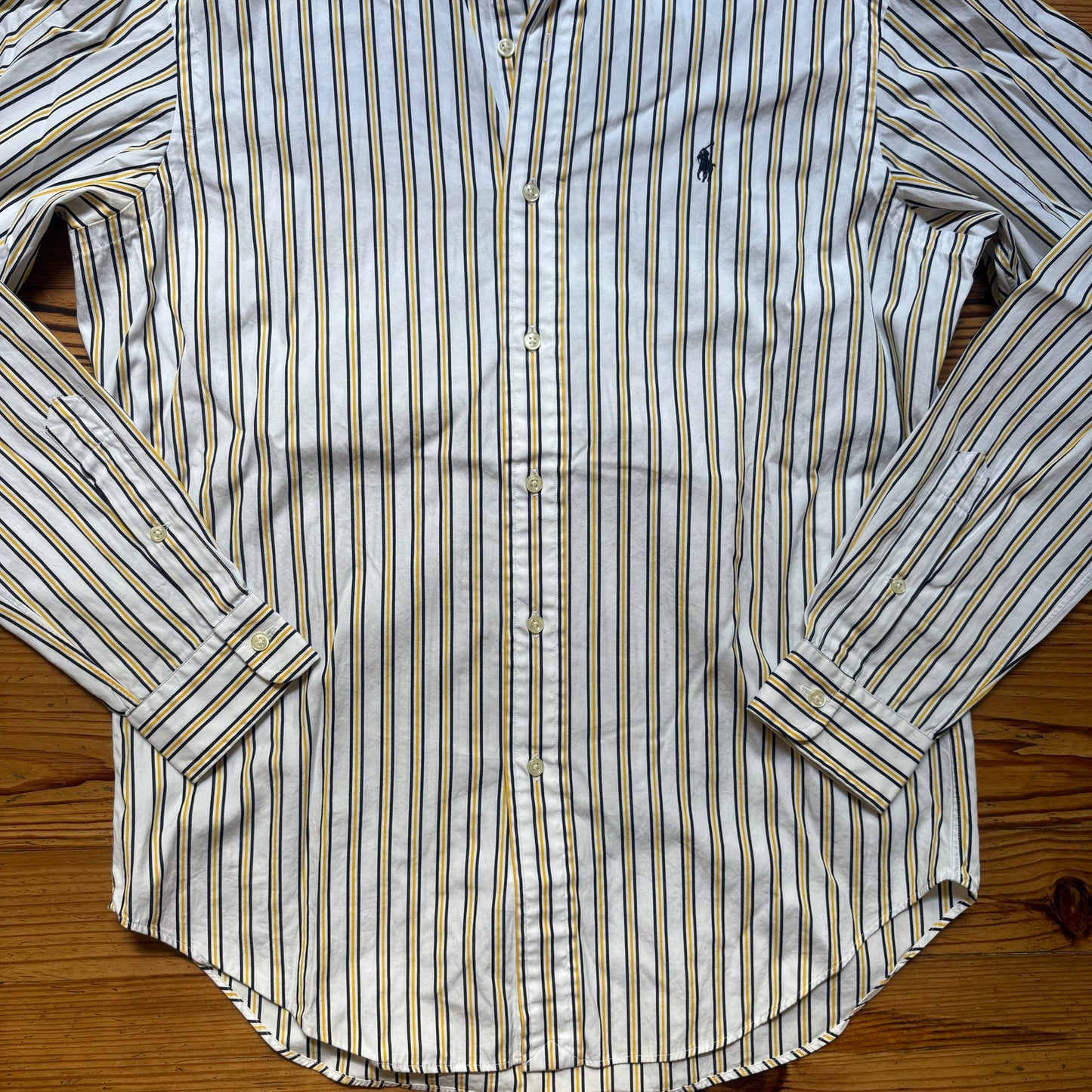 Ralph Lauren white yellow striped classic fit long sleeve dress shirt SIZE M