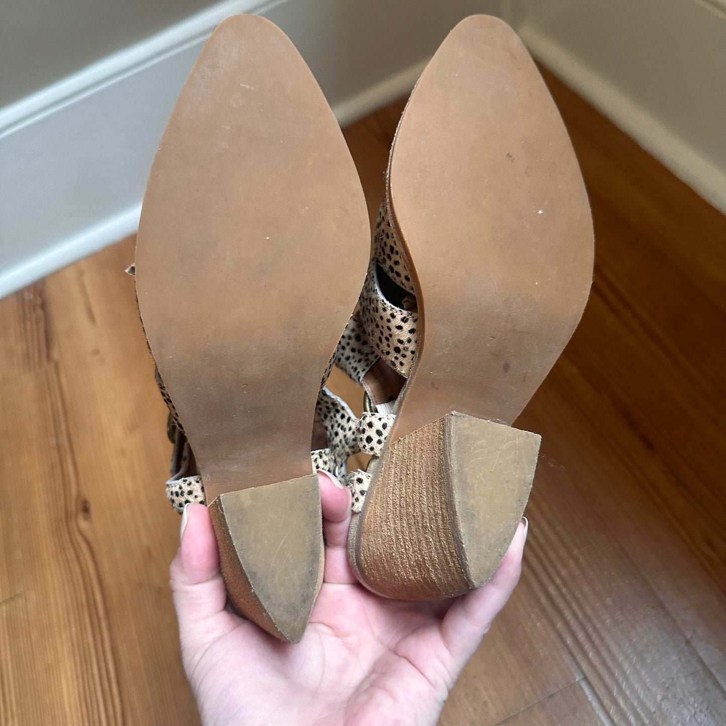 Jeffrey Campbell angora brown jaguar leather heeled sandal SIZE 7