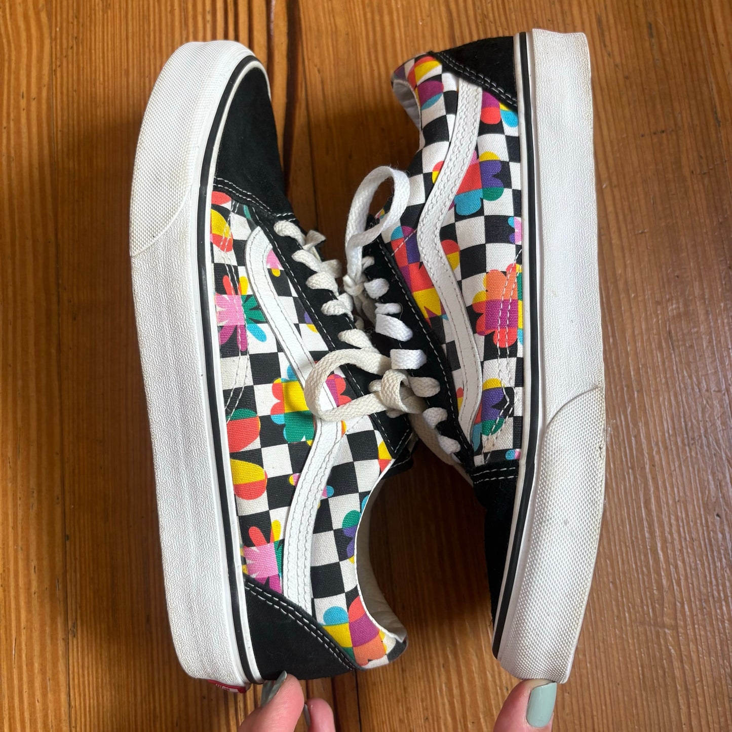VANS black white checkered colorful low top suede unisex sneakers SIZE M8 W9.5