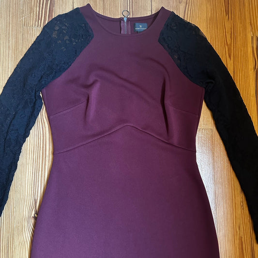 Worthington burgundy black lace long sleeve midi dress SIZE 4