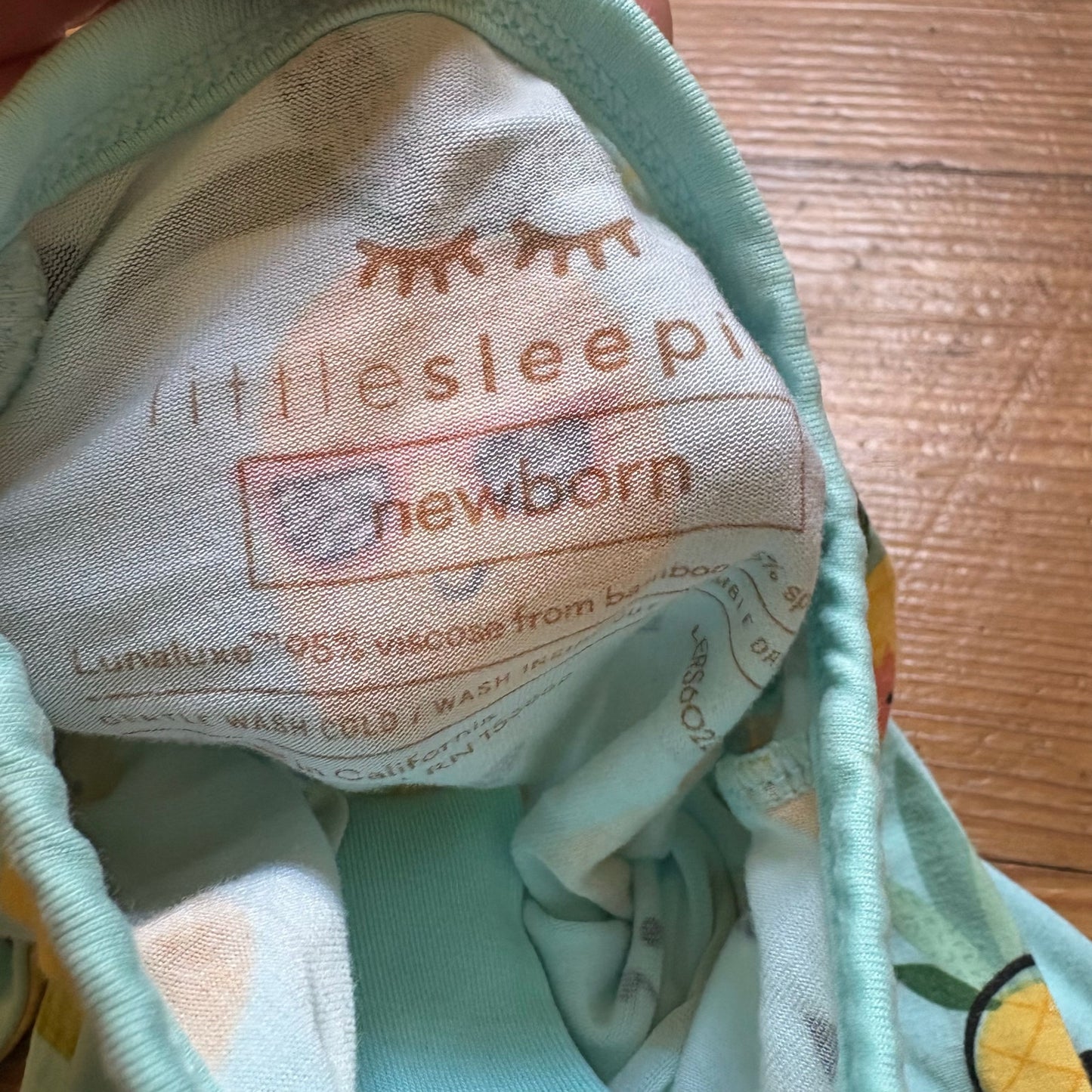 Little Sleepies blue yellow pineapple bamboo pajamas one piece SIZE NB