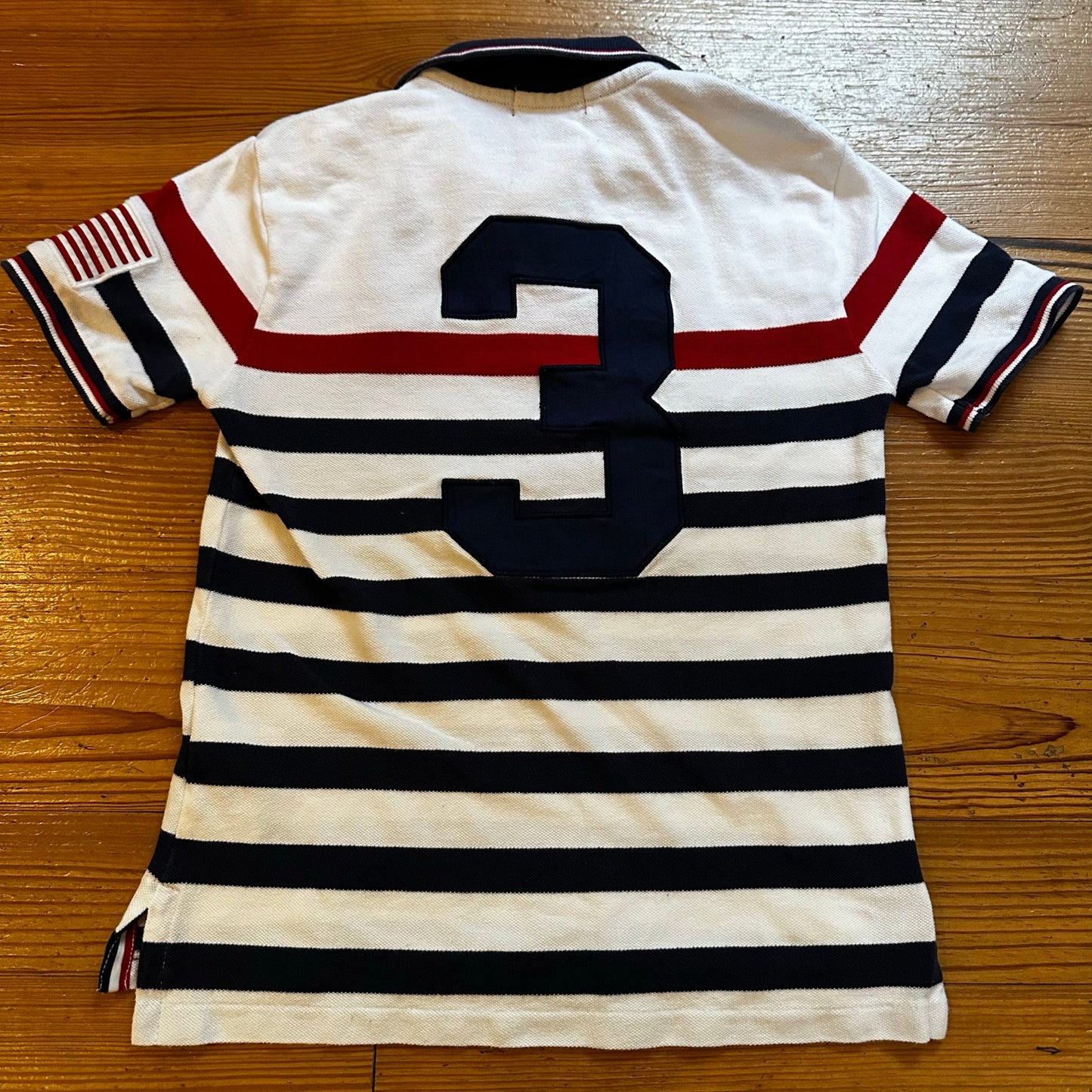 Polo Ralph Lauren white blue striped short sleeve collar polo SIZE 8