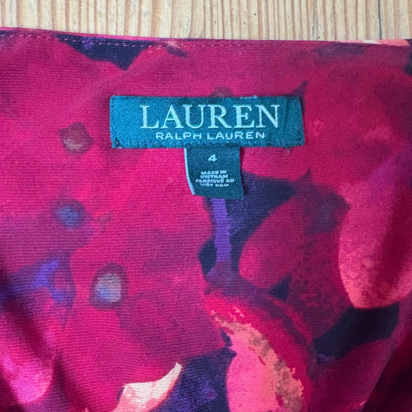 Ralph Lauren pink red floral cap sleeve ruched waist womens dress SIZE 4