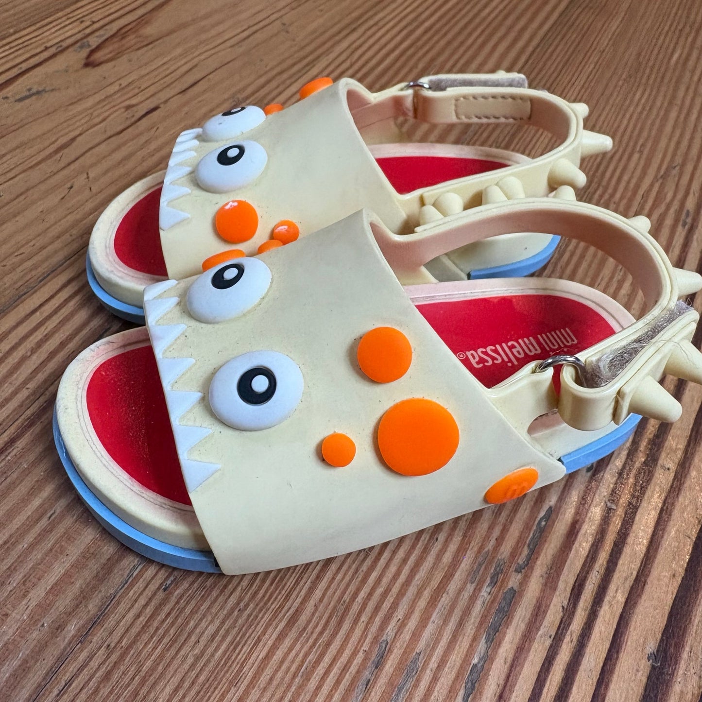 Mini Melissa yellow monster face rubber spiked slip on sandals SIZE 7