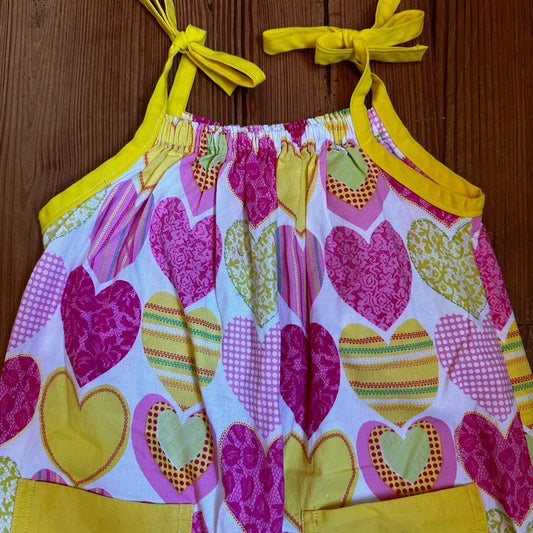 Handmade pink yellow Valentine hearts sleeveless dress SIZE 3T