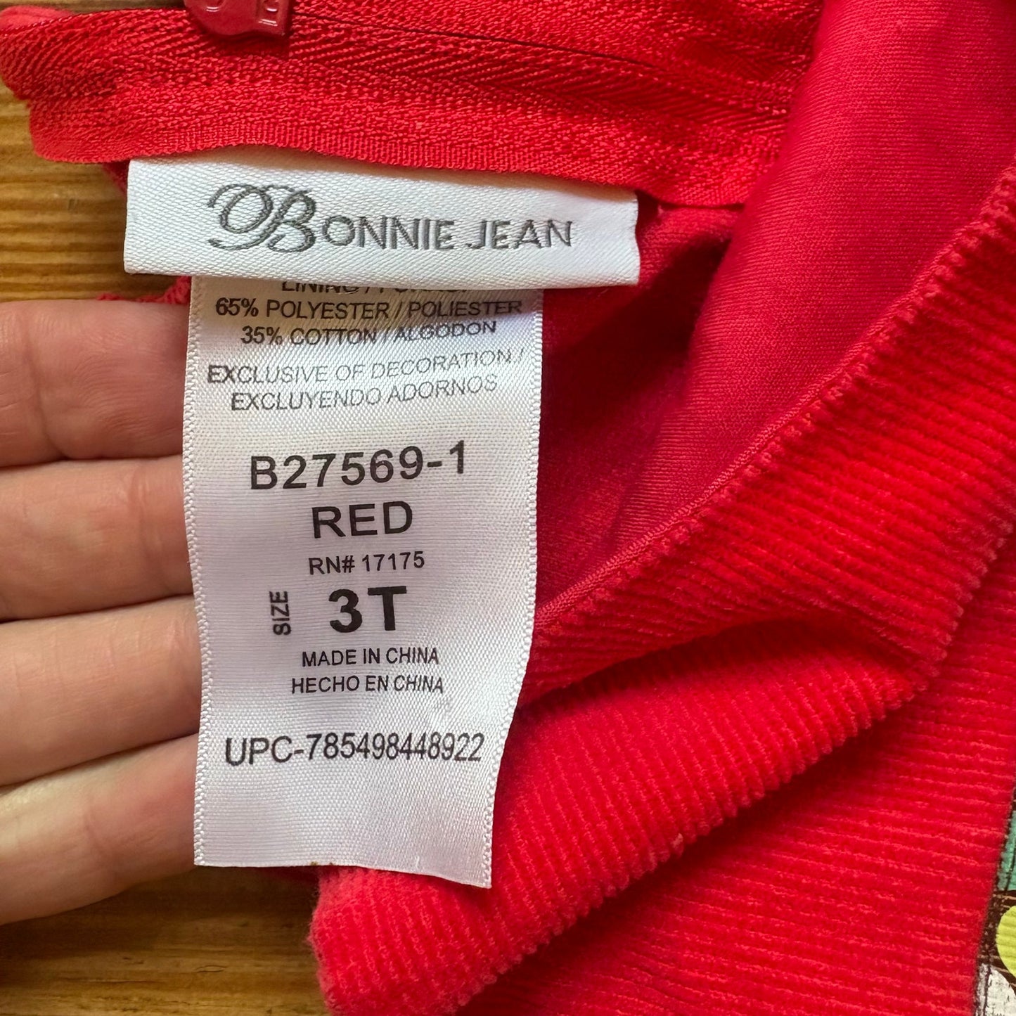 Bonnie Jean red corduroy butterfly sleeveless toddler tank dress SIZE 3T