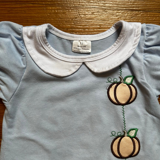 Light blue pumpkin embroidered short sleeve collar dress SIZE 12-18M