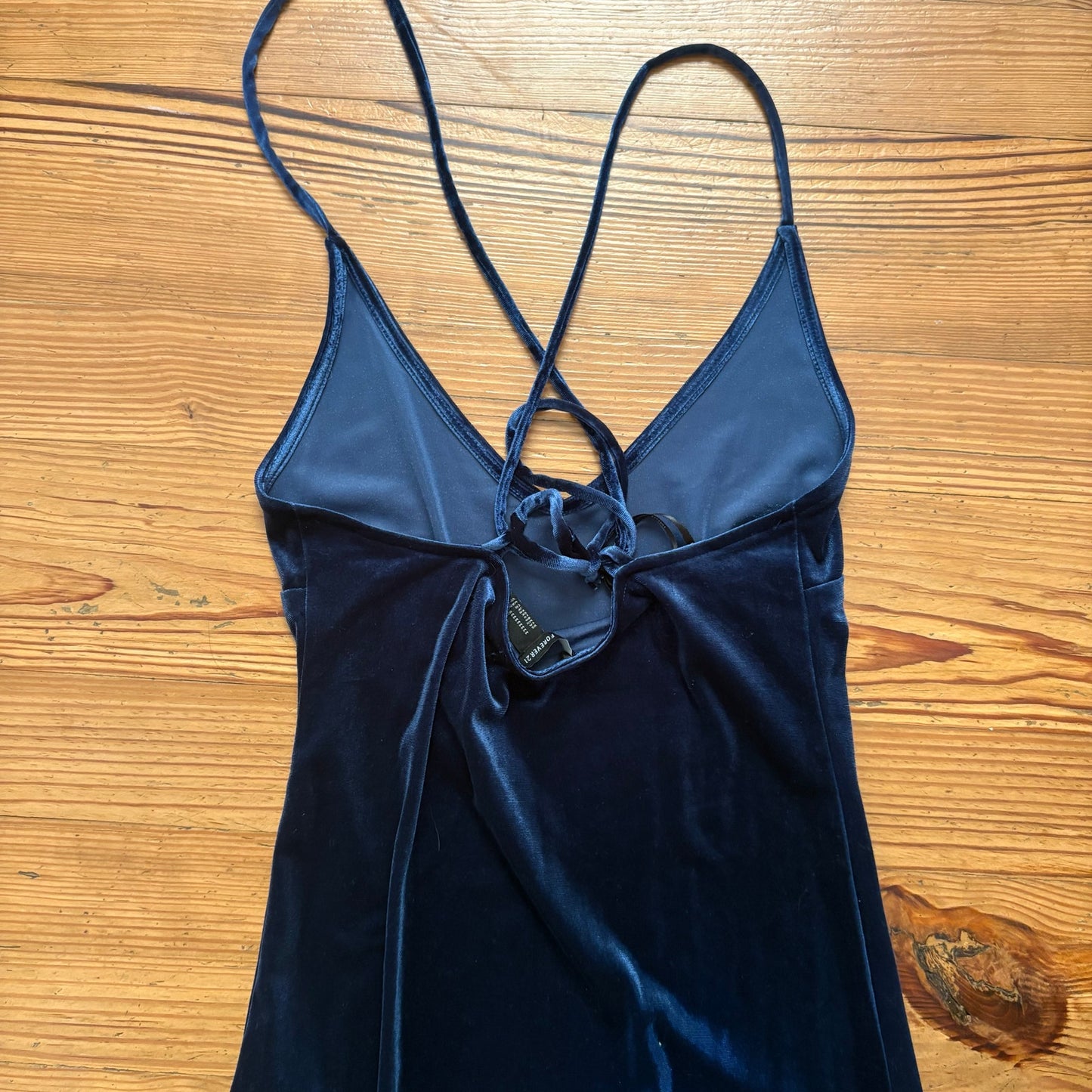 Forever 21 dark blue velvet low back bodycon maxi dress SIZE M