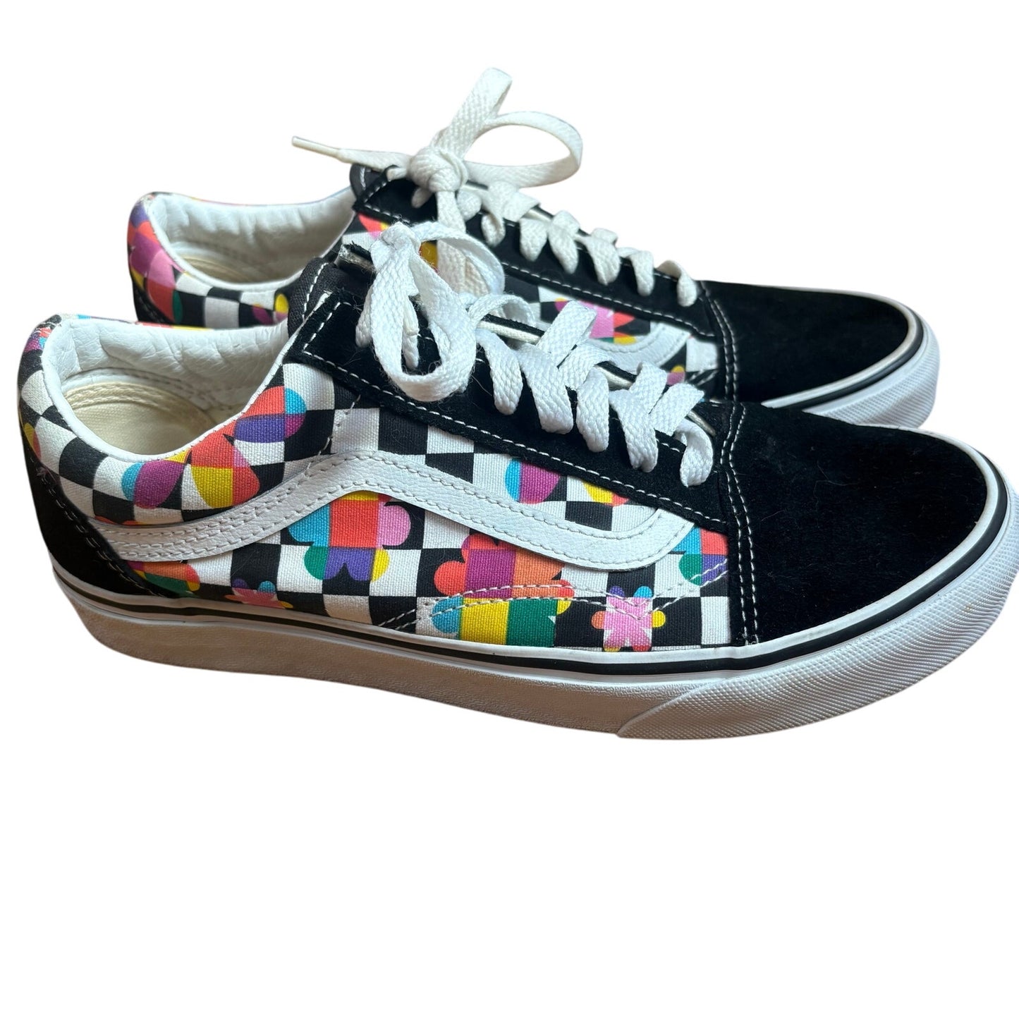 VANS black white checkered colorful low top suede unisex sneakers SIZE M8 W9.5
