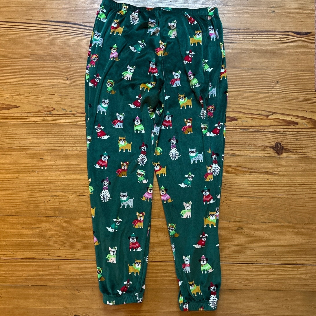 Joyspun green winter dog fleece jogger sleepwear pants SIZE M