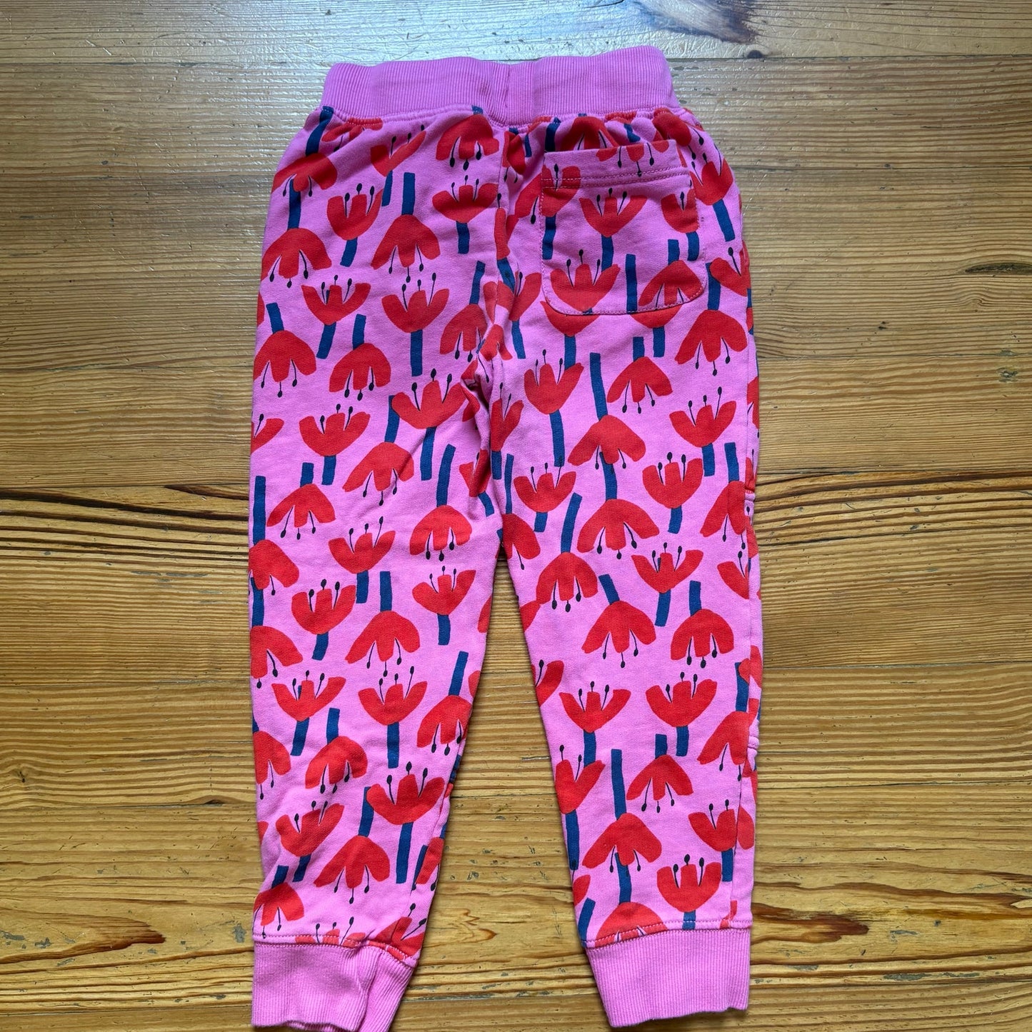Hanna Andersson pink red tulip floral drawstring girls sweatpants SIZE 6