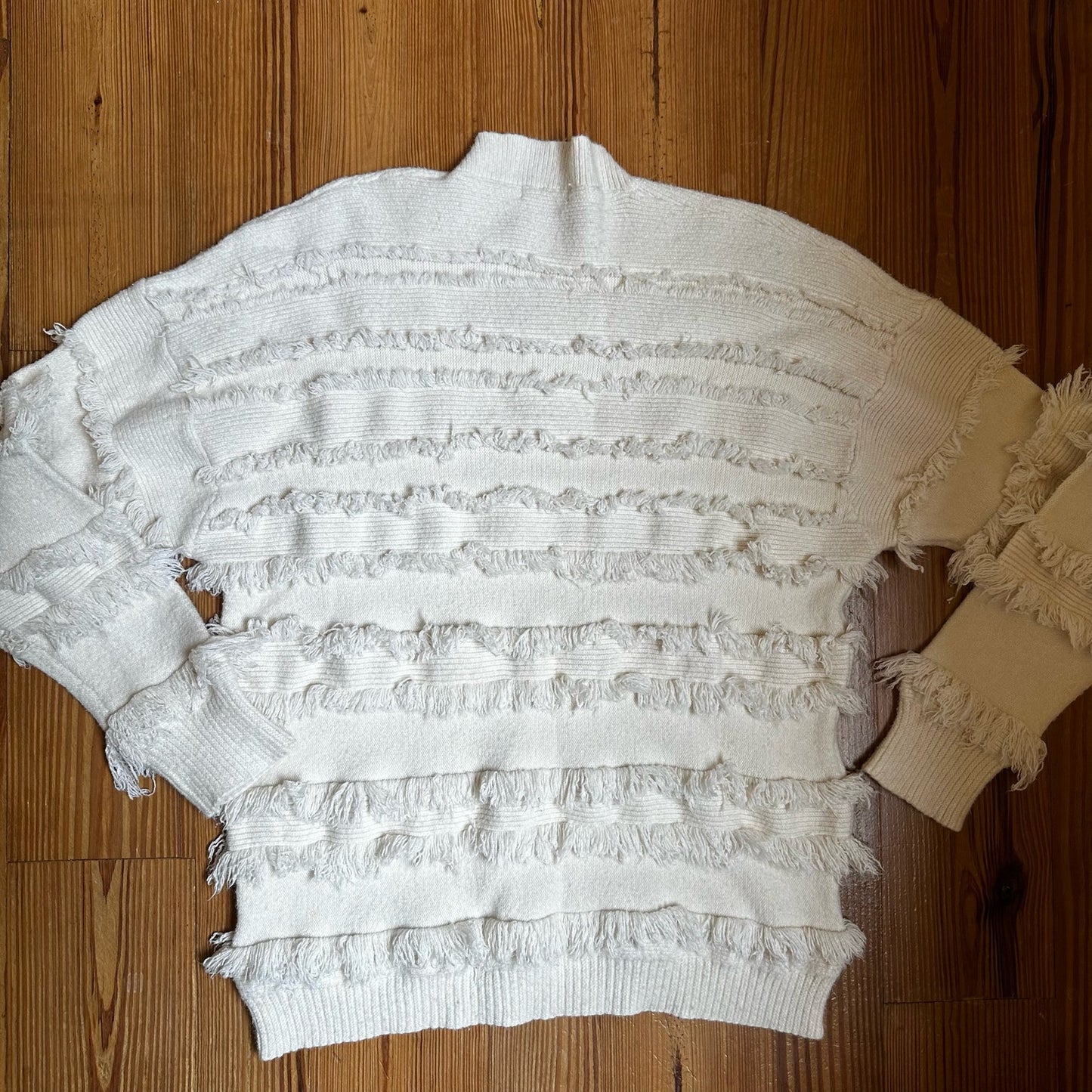 AndTheWhy cream layered fringe mock neck sweater SIZE M/L