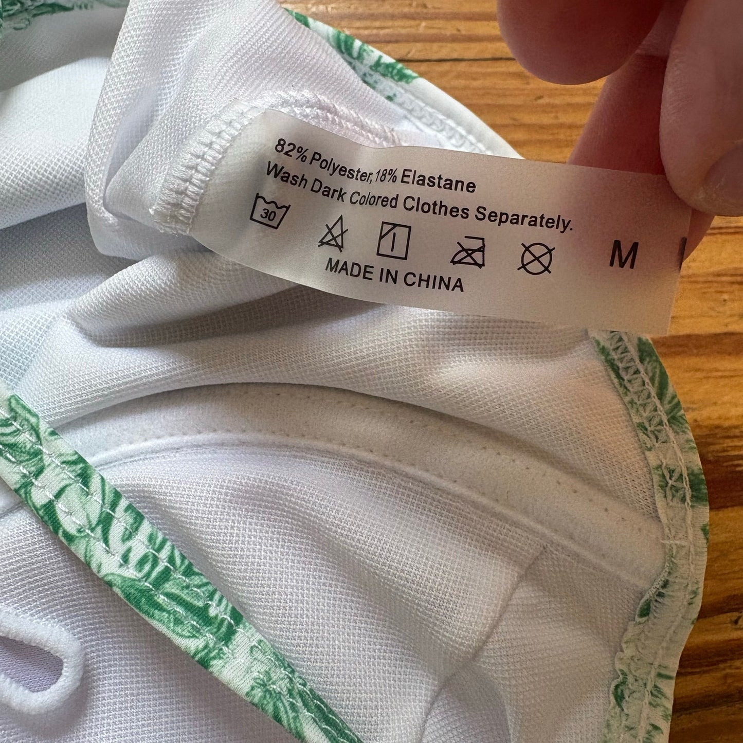 Shein white green French Toile print bustier one piece swimsuit SIZE M