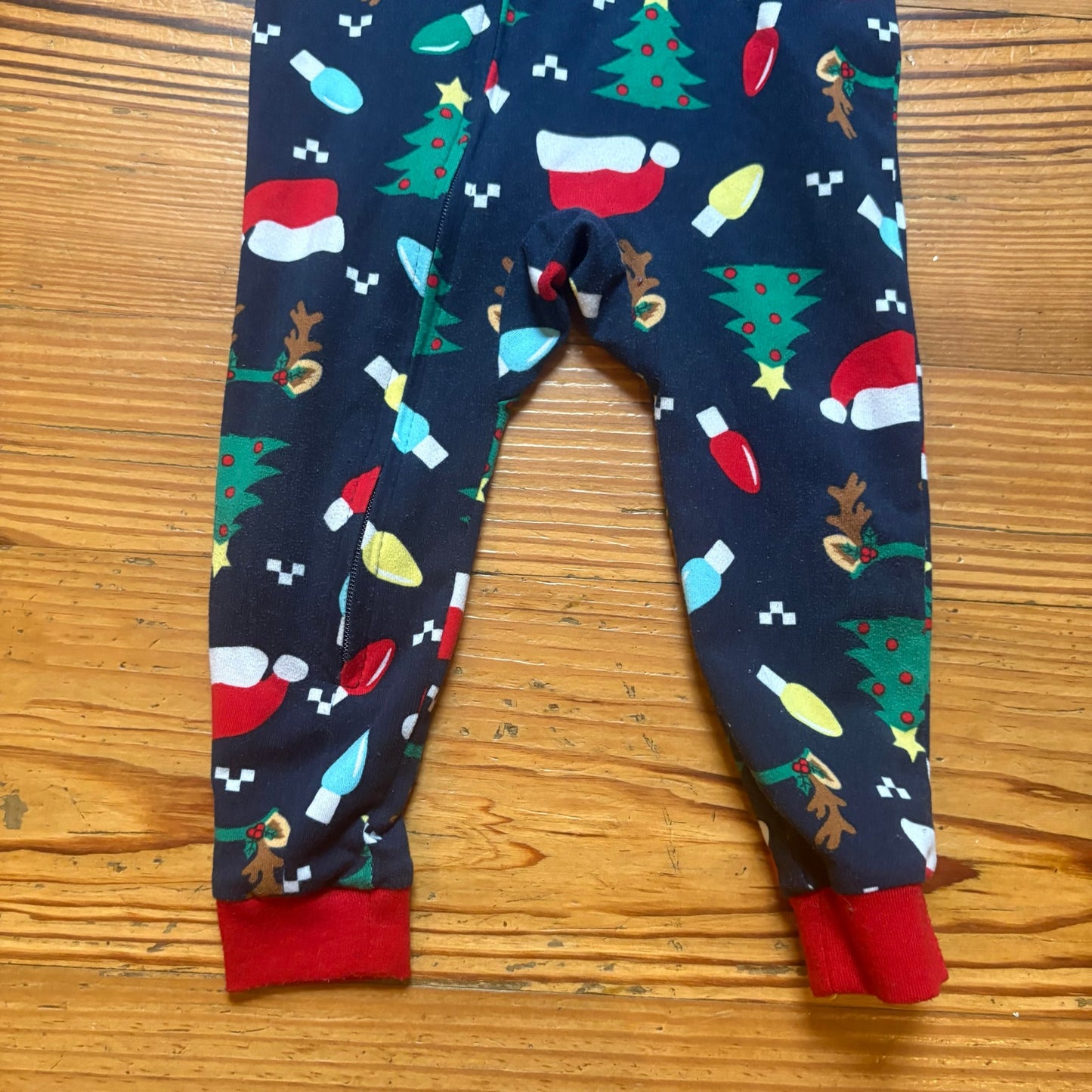 Holiday Time dark blue Christmas long sleeve pant zip bodysuit pajamas SIZE 12M