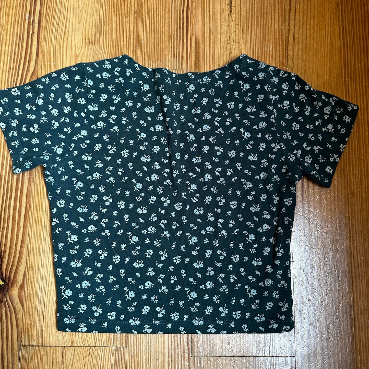 Brandy Melville green floral deep V cropped short sleeve tee shirt SIZE OS