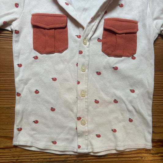 Kate Quinn Organics ivory apple short sleeve button up pocket shirt SIZE 5