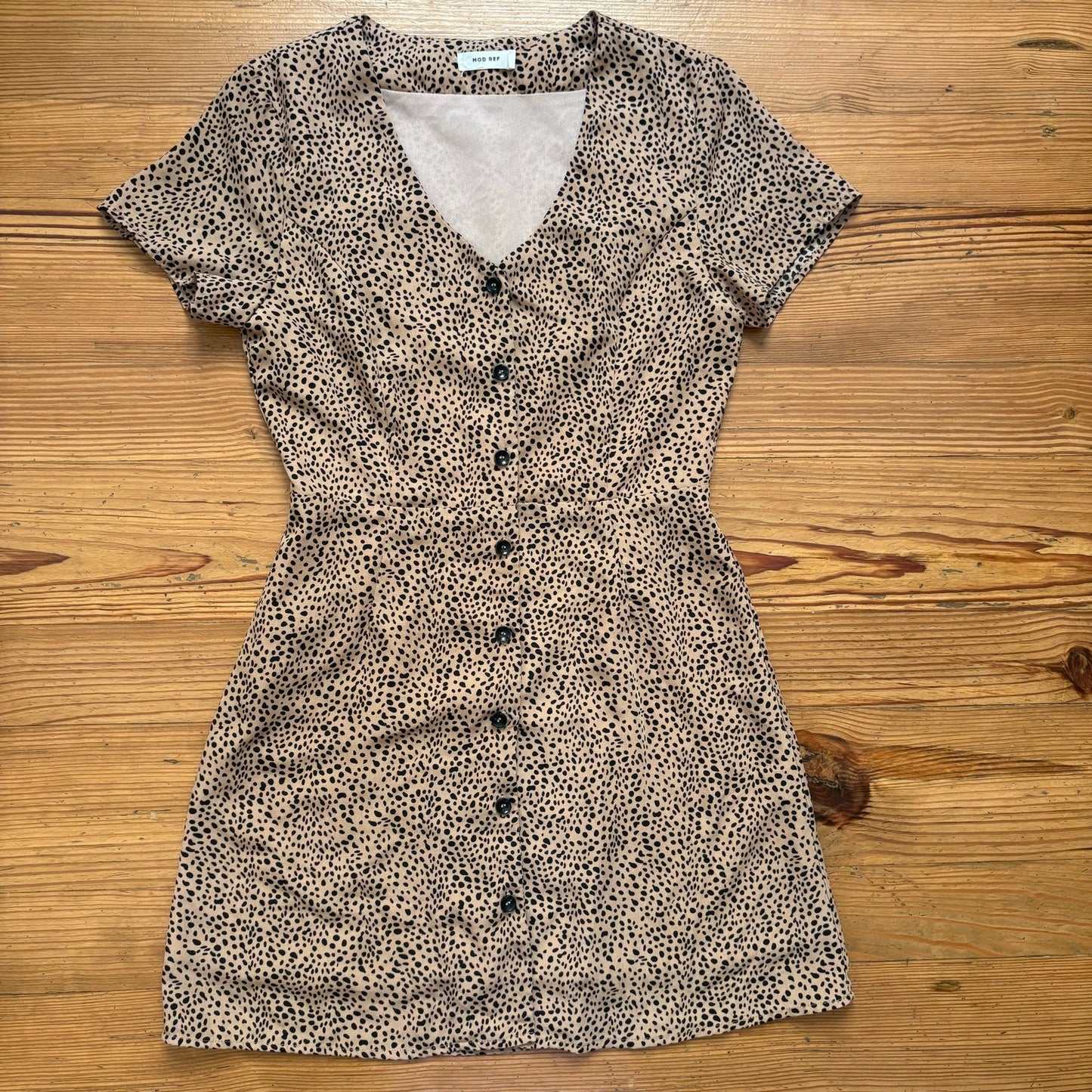 Mod Ref brown black cheetah print button up short sleeve dress SIZE S