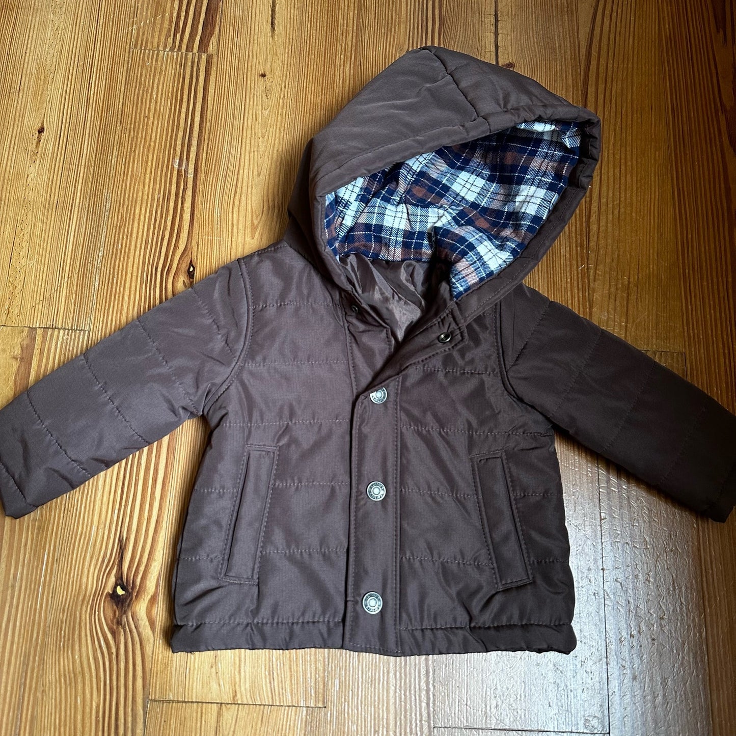 Carters brown quilted snap hooded coat SIZE 9M