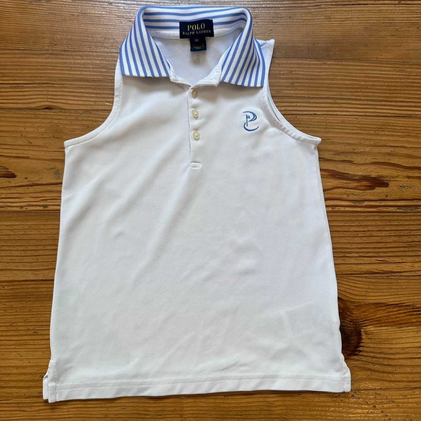 Polo Ralph Lauren white blue striped collar sleeveless golf tank SIZE 6