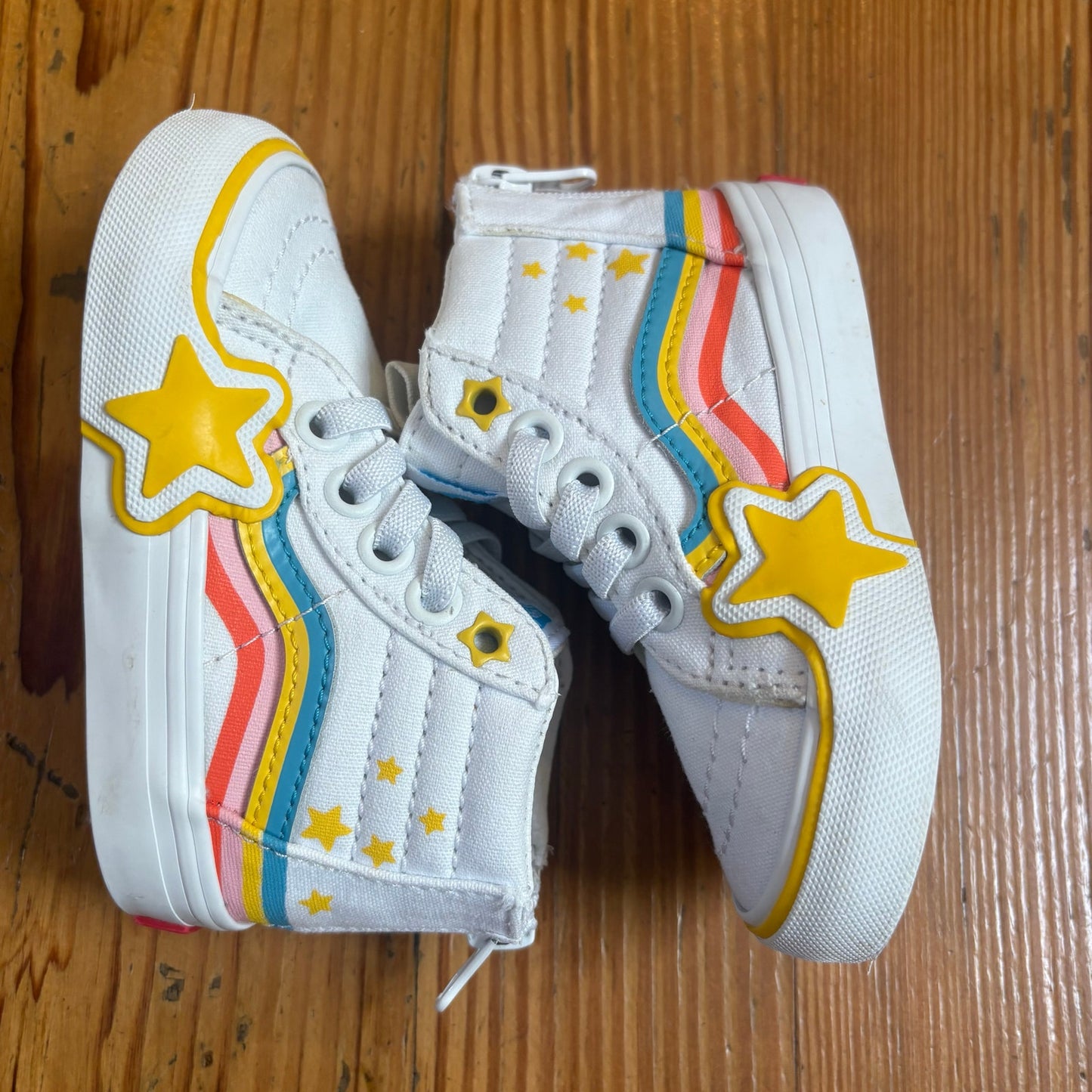 VANS white high top zipper side rainbow star toddler sneakers SIZE 7