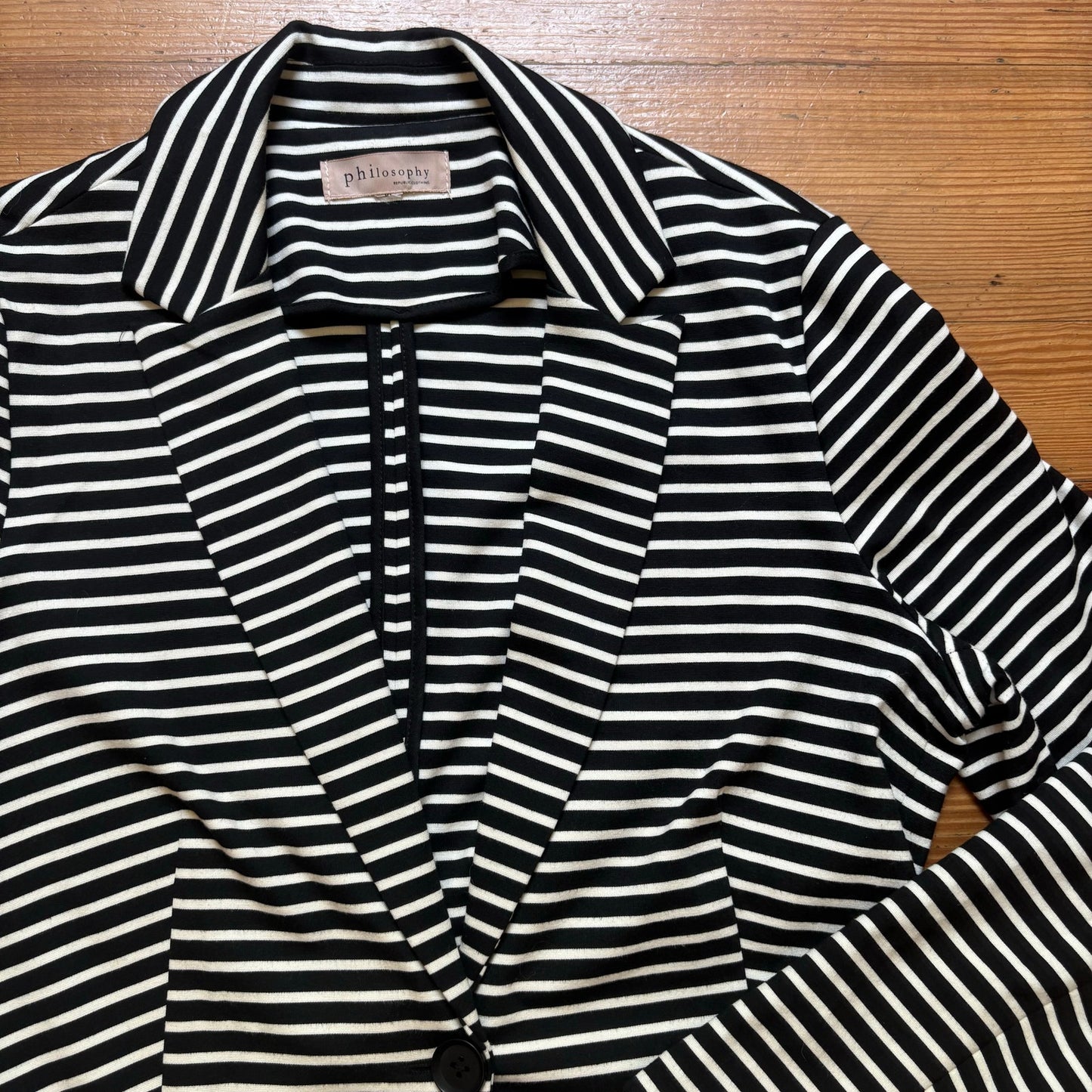 Philosophy black white horizontal striped button cotton blazer SIZE XL