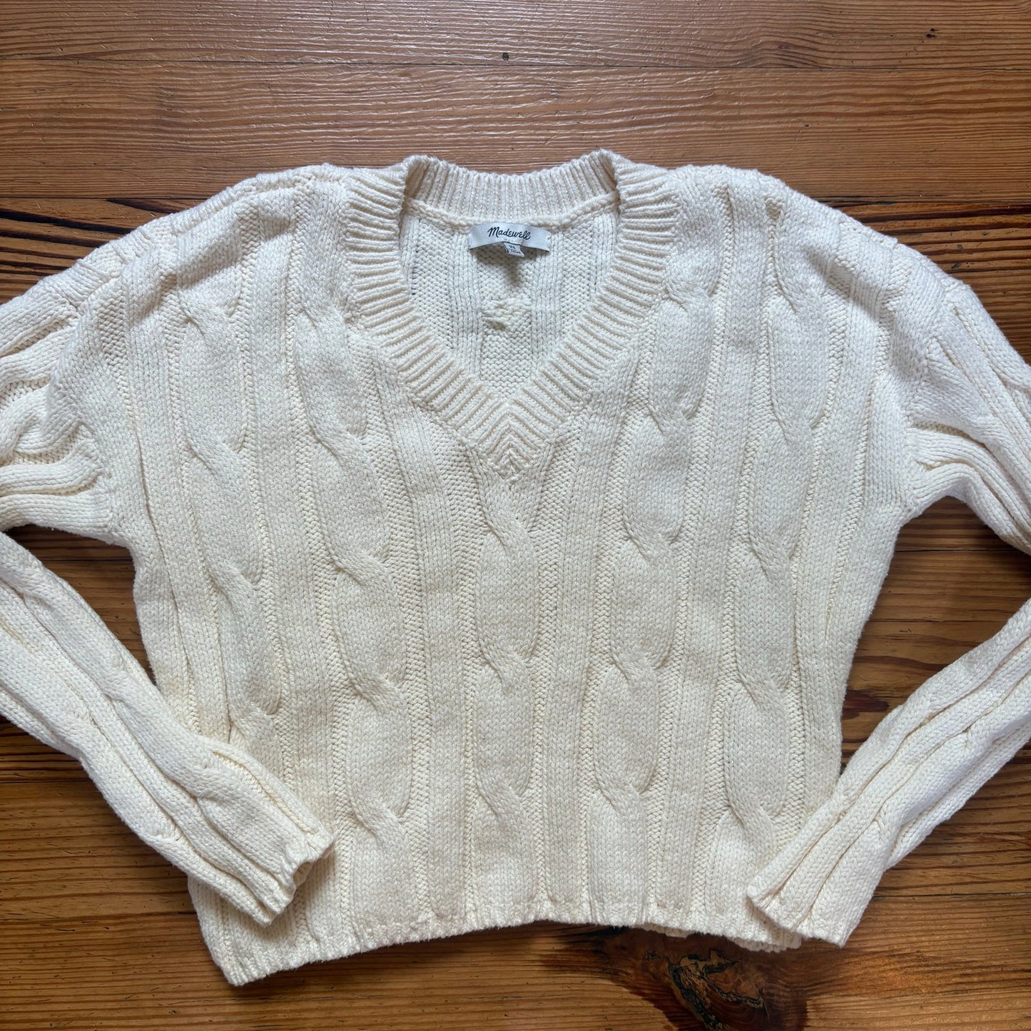 Madewell white cable cropped womens knit sweater SIZE XS