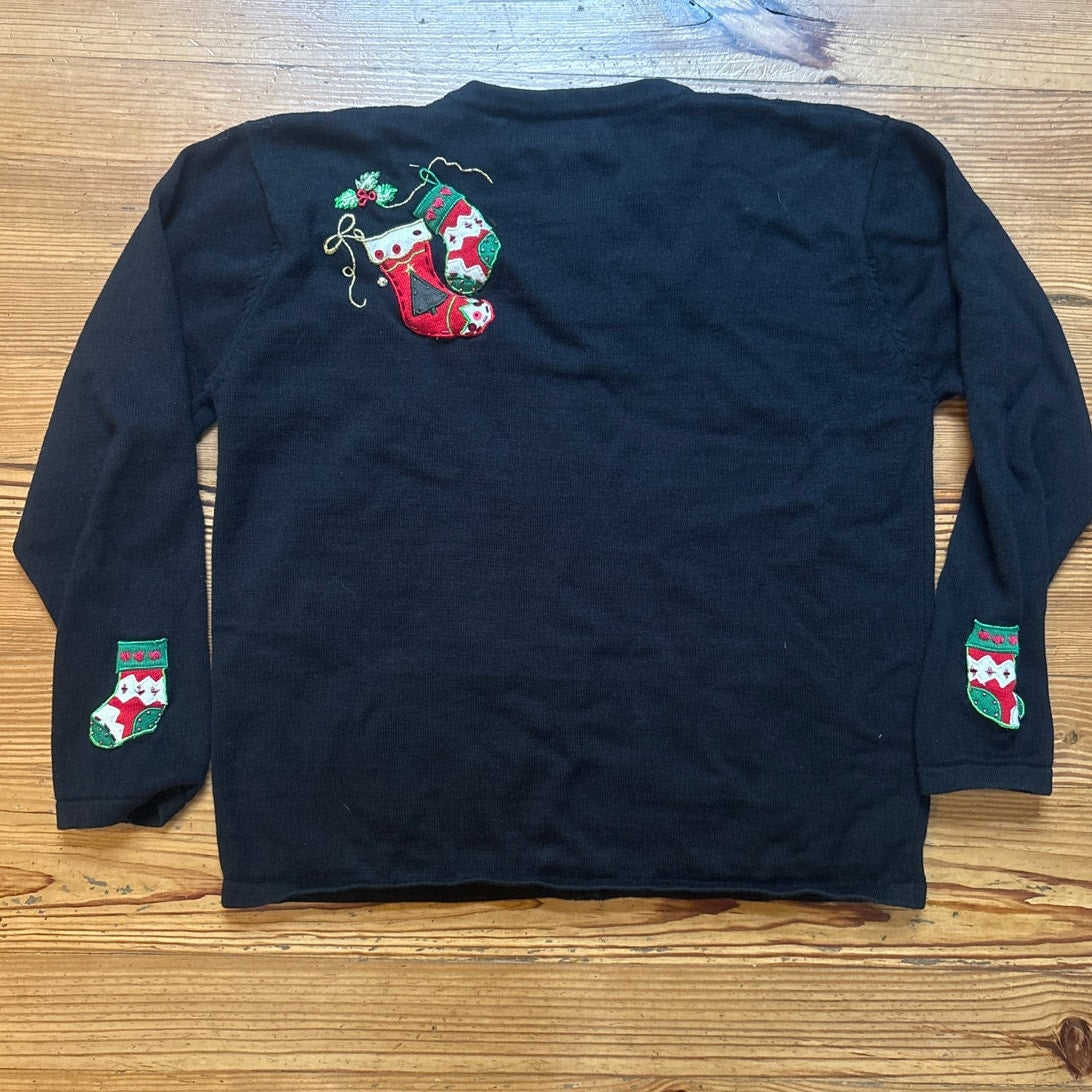Terazzo black Christmas knit cardigan stocking mistletoe sweater SIZE M
