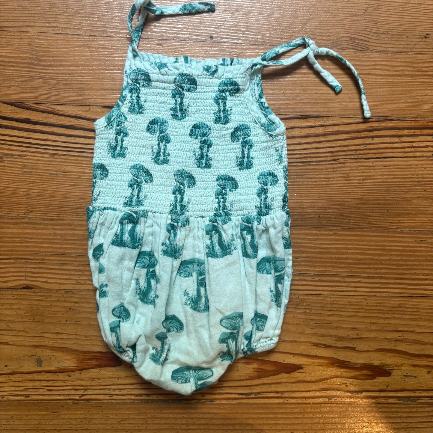 Kate Quinn Organics teal blue mushroom smocked bodysuit SIZE 3T