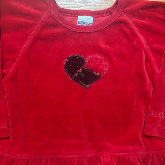OshKosh B'gosh red velvet heart Valentine long sleeve peplum baby top SIZE 24M