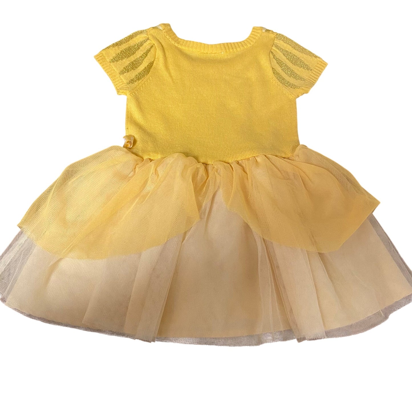 Disney Beauty and the Beast yellow Belle tutu short sleeve sweater dress SIZE 2T