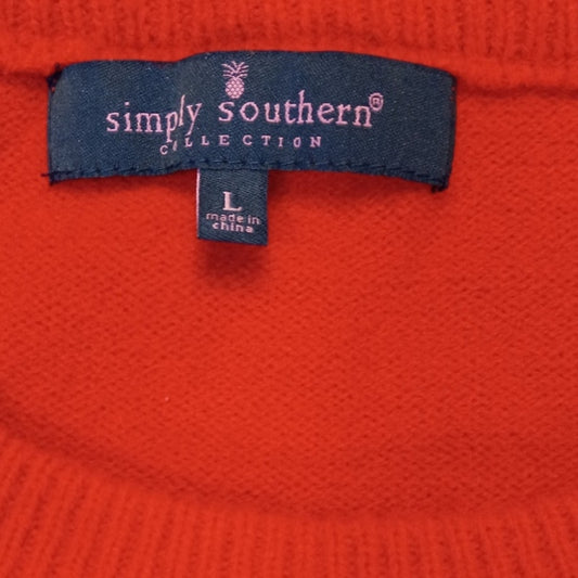 Simply Southern red fuzzy white heart pullover womens crew sweater SIZE L