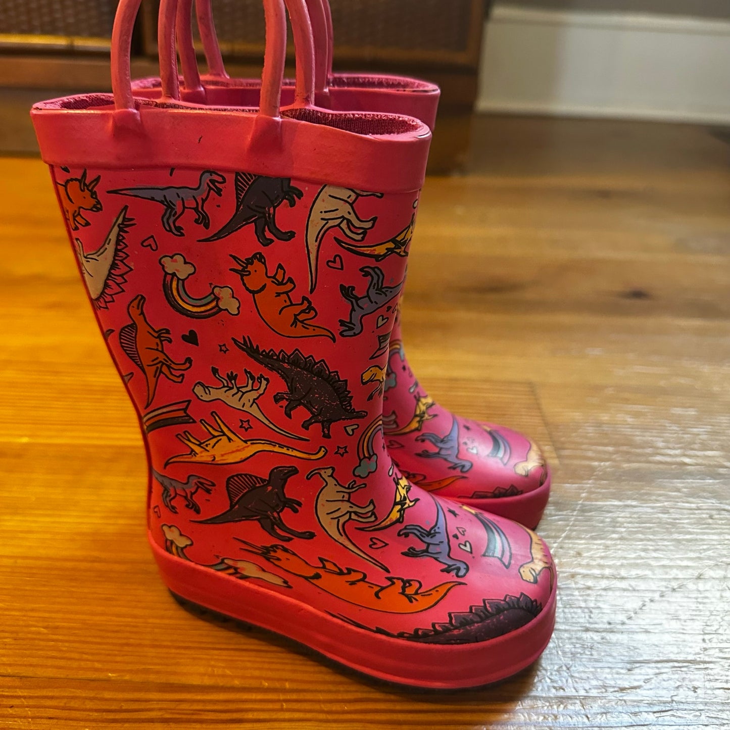 Cat & Jack pink dinosaur print pull on calf rain boots SIZE 5