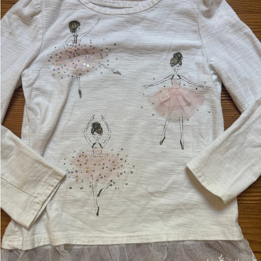 Sonoma white lace trim long sleeve ballet girls shirt SIZE 5