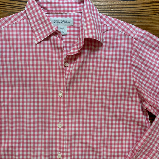Brooks Brothers pink white gingham long sleeve womens button up shirt SIZE 6