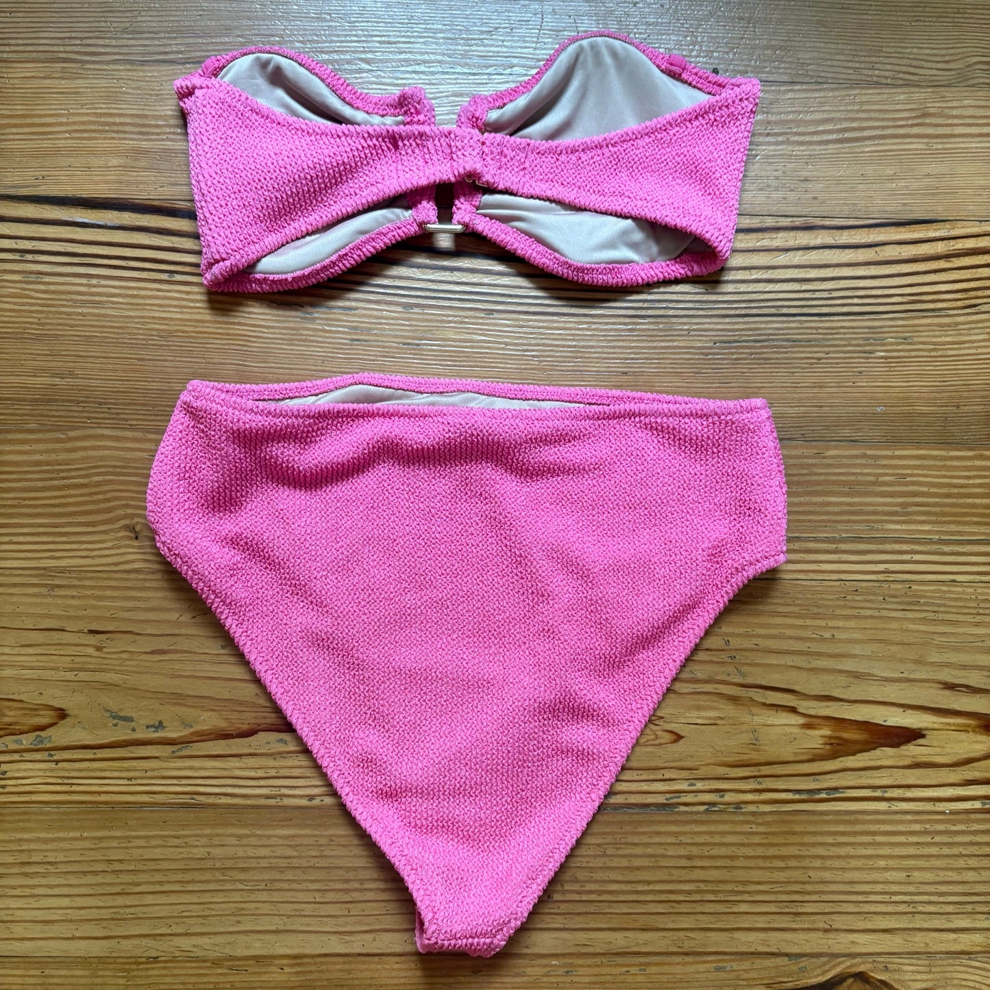 Shade & Shore bright pink strapless high waisted 2 piece swim suit SIZE M