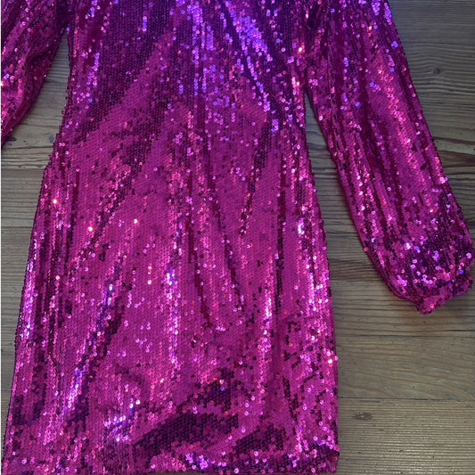 Flying Tomato hot pink sequin long puff sleeve dress SIZE M