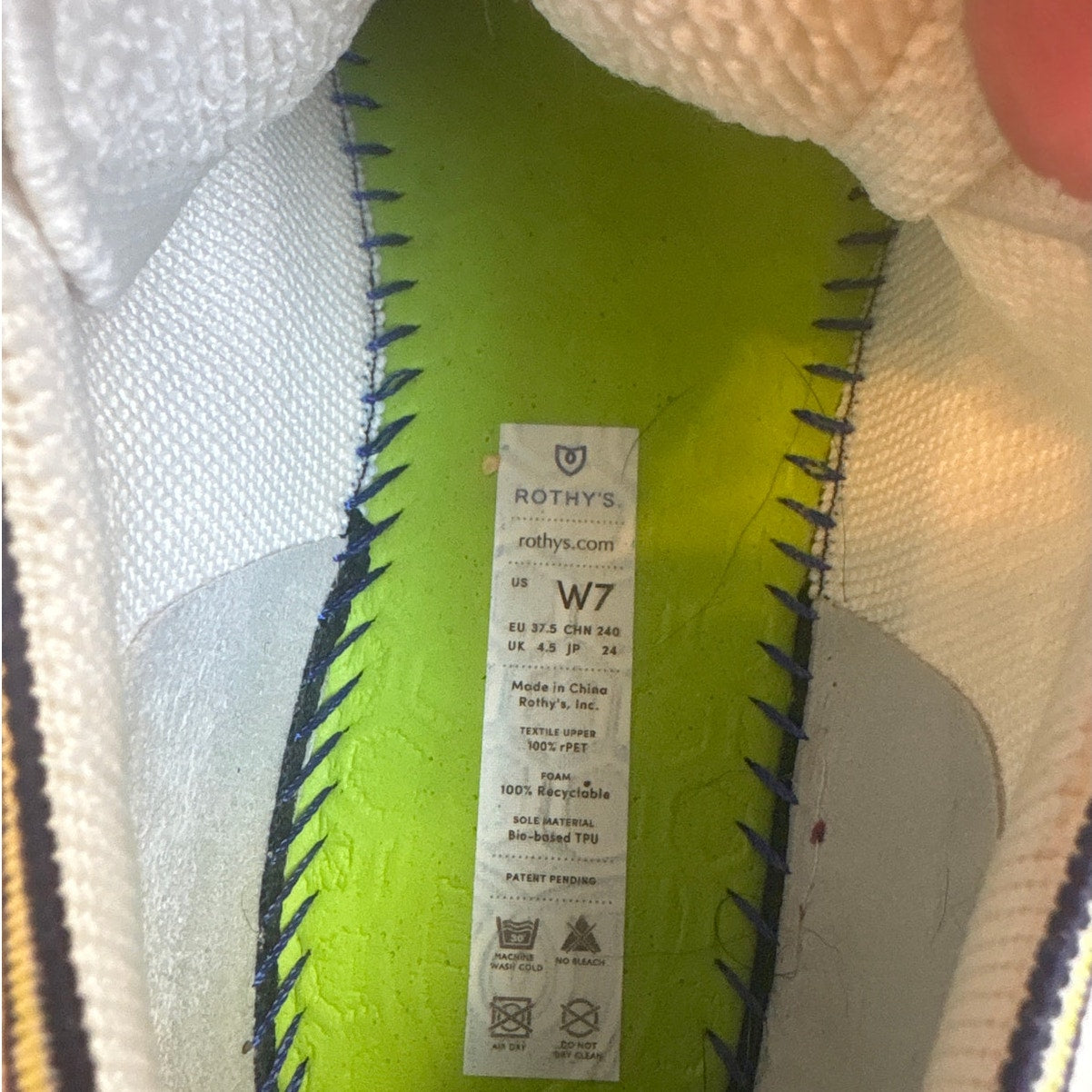 Rothy's The Lace Up white knit fabric womens low top sneakers SIZE 7