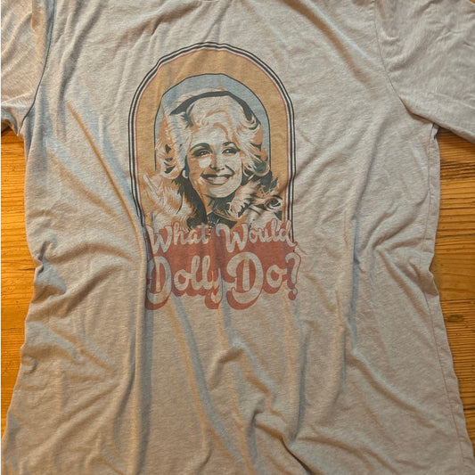 Dolly Parton gray What Would Dolly Do shirt sleeve graphic shirt SIZE XL