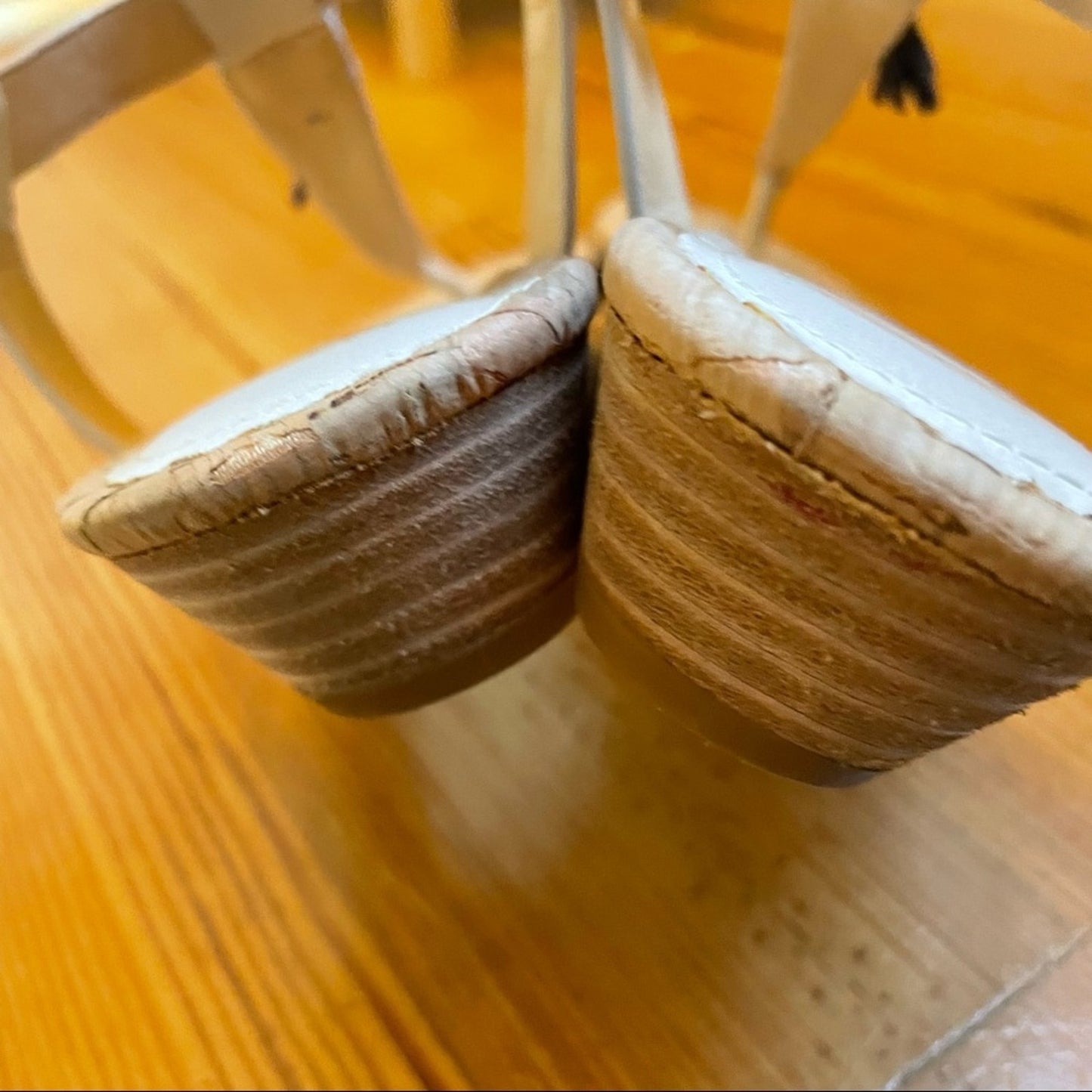 Crown & Ivy beige leather navy tassel wedge thong sandal SIZE 9M