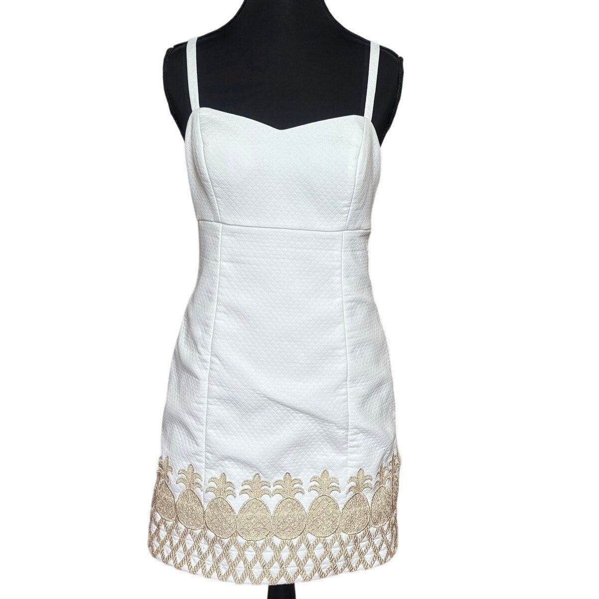 Lilly Pulitzer white quilted gold pineapple trim sleeveless dress SIZE 0