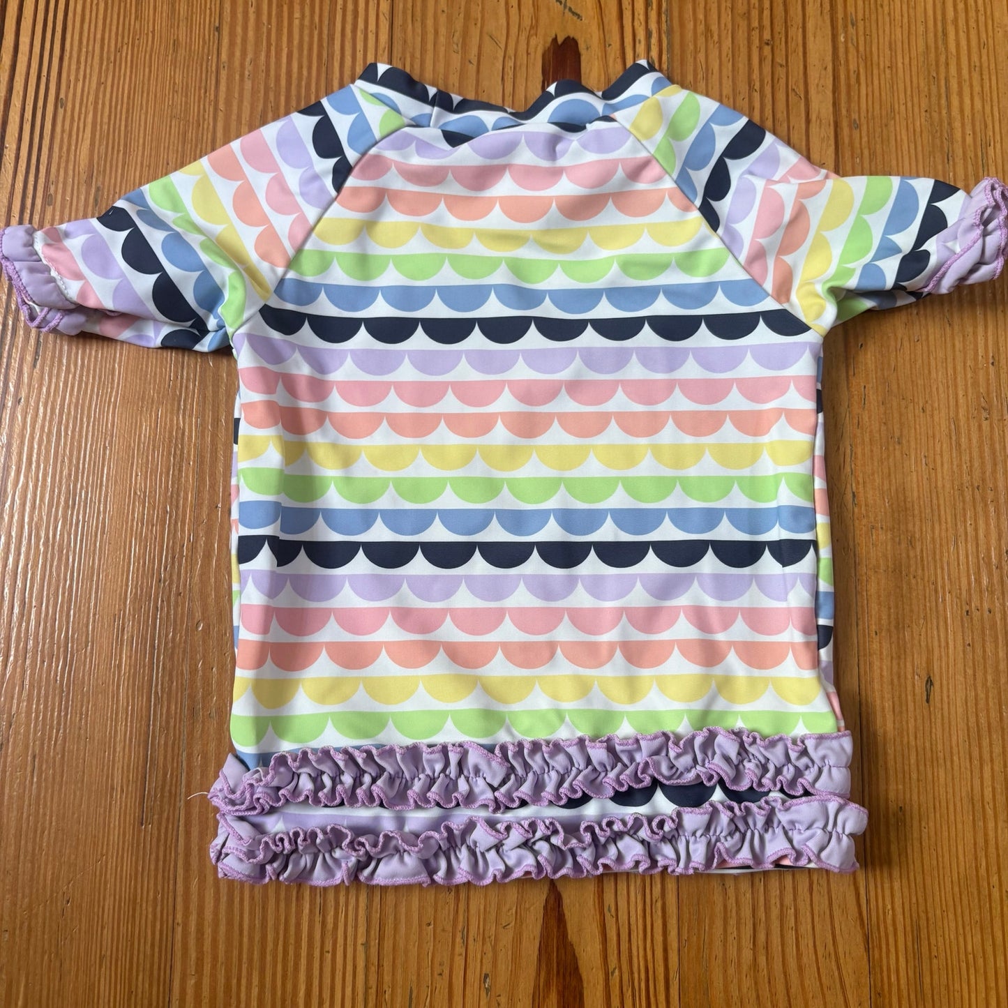 Ruffle Butts colorful scalloped short sleeve ruffle bottom rash guard SIZE 3T