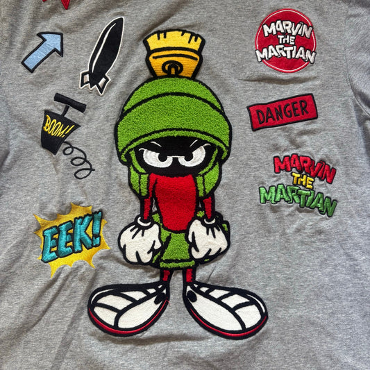 Looney Tunes Marvin Martian textured patch gray short sleeve shirt SIZE M