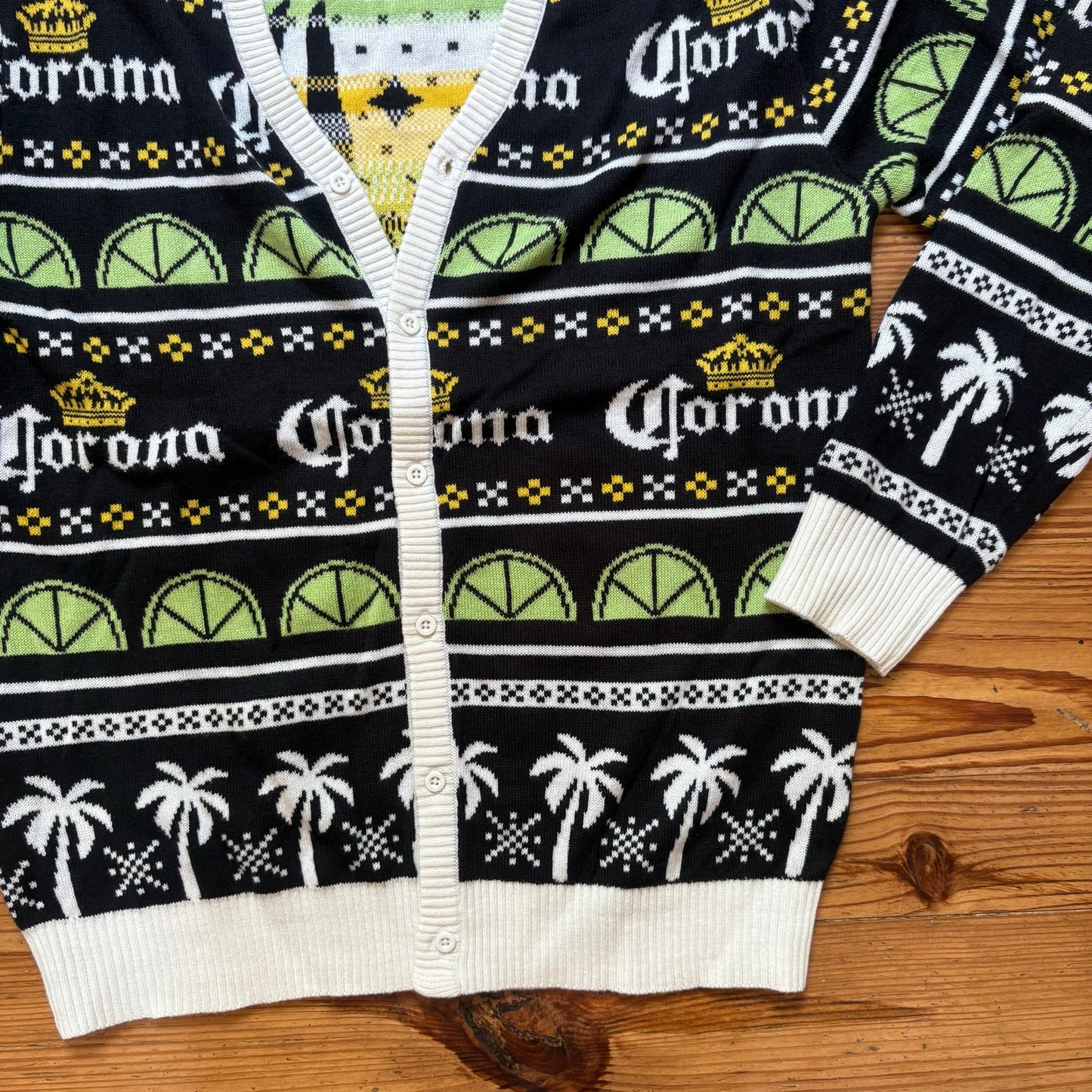 Corona Christmas Feliz Navidad black white varsity cardigan sweater SIZE M