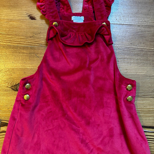 Tahari red velvet snowflake button ruffle overall dress SIZE 6