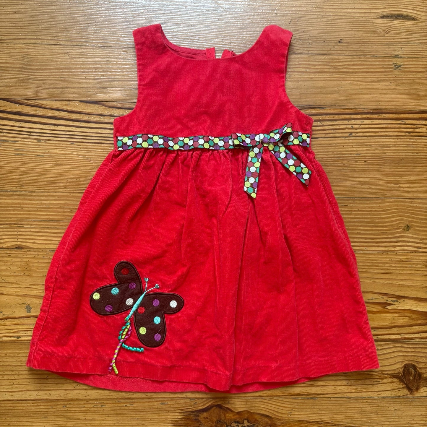 Bonnie Jean red corduroy butterfly sleeveless toddler tank dress SIZE 3T