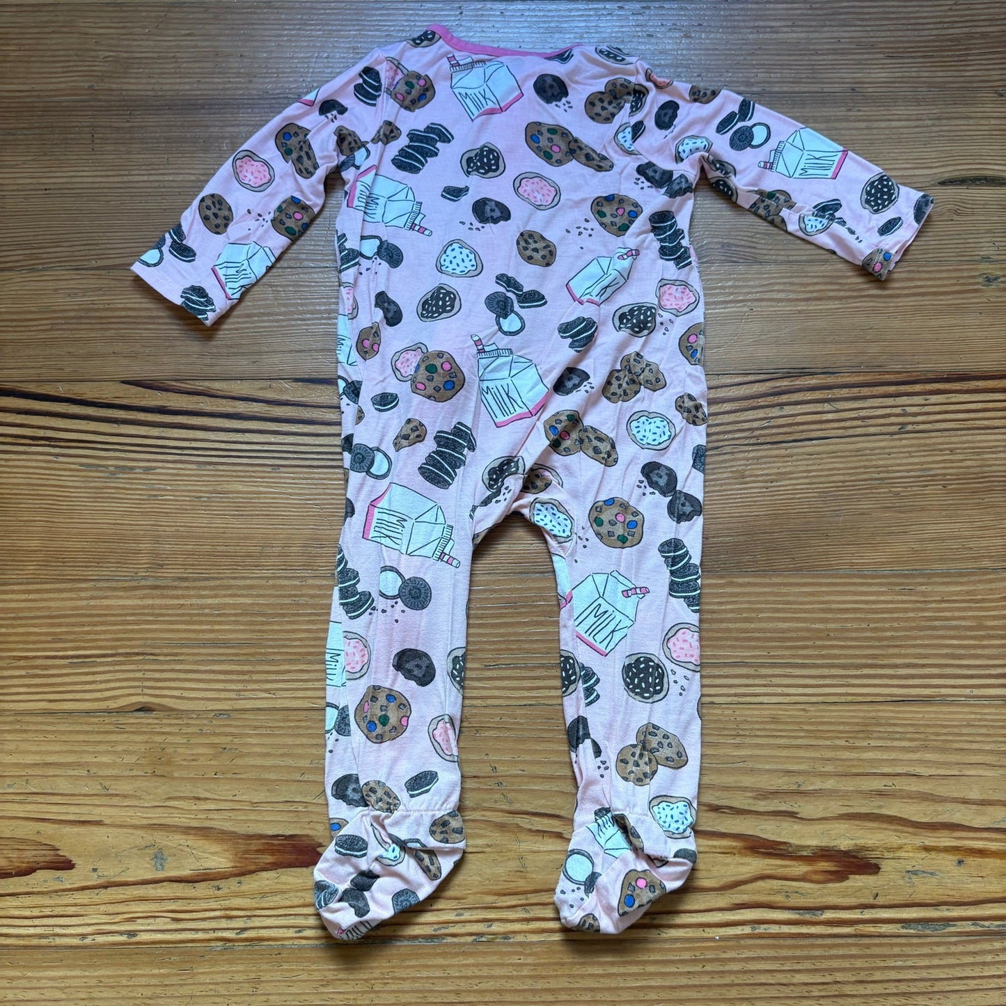 Mud Pie pink milk cookies full zip bamboo long sleeve footie pajamas SIZE 6-9M