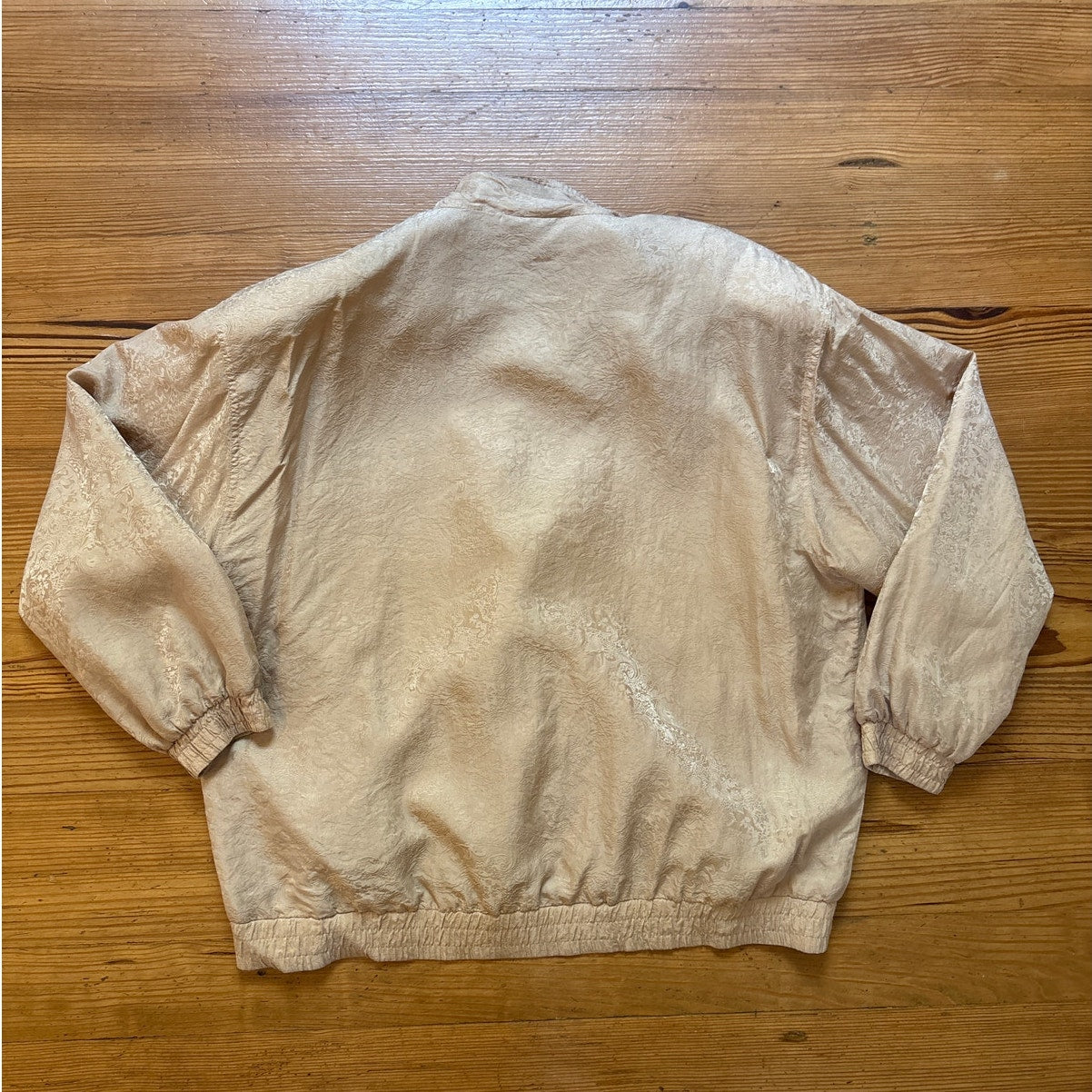 Kim Rogers vintage gold silk full zip padded shoulders bomber jacket SIZE L