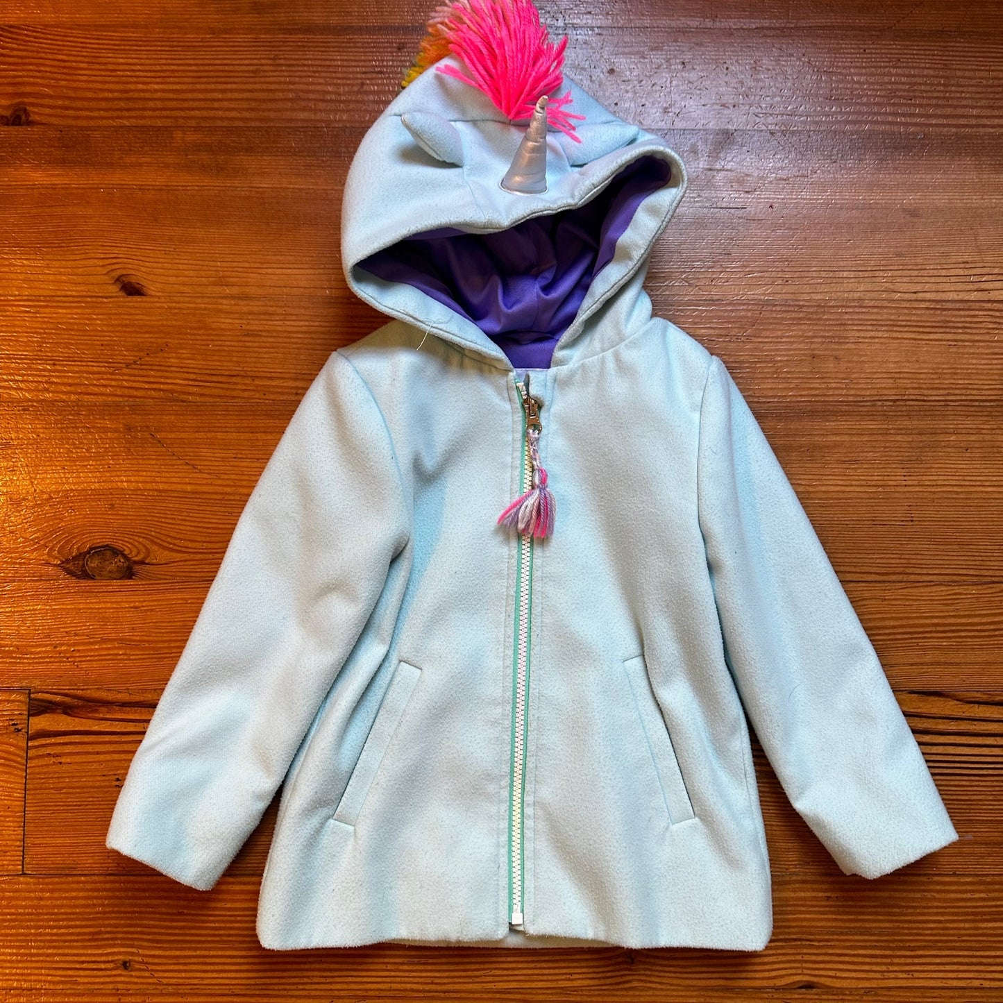 Cat & Jack light blue unicorn hooded full zip lined peacoat coat SIZE 4T